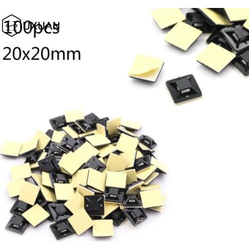 100Pcs Black Zip Tie Car Cable Wire Removable Self Adhesive Wall Holder Mount Clip/Clamp 20 X 20 X 6mm