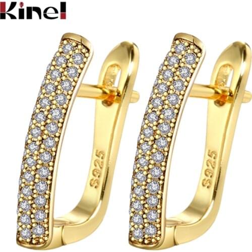 Kinel Fashion U Shape Stud Earrings For Women Paved AAA Cubic Zirconia Gold Earring Geometric Earrings Wedding Band Jewelry Gift