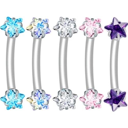 1Piece 1.2x8mm White Purple Bijoux Star Eyebrow Piercing Tragus 16G Labret Lip Nose Ring Ear Piercing Helix Pircing Jewelry