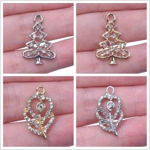 Rhinestone Tree Leaf Charm Fashion Jewelry Making Supplies DIY Necklace Earrings Anklets Accessories Handmade Pendant Supplies