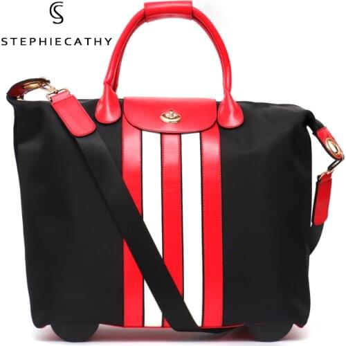 SC Flight Travel Toiletry Bag Women Mircofiber Drawbars Strip Duffel Overnight Bags Wheel Suitcase Holiday Long Strap Luggage