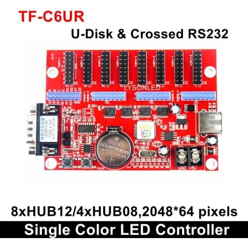 TF-C6UR Single Color Led Display Controller,P4.75 P 7.62 P10 Monochrome & Dual Card For Digital Message Board