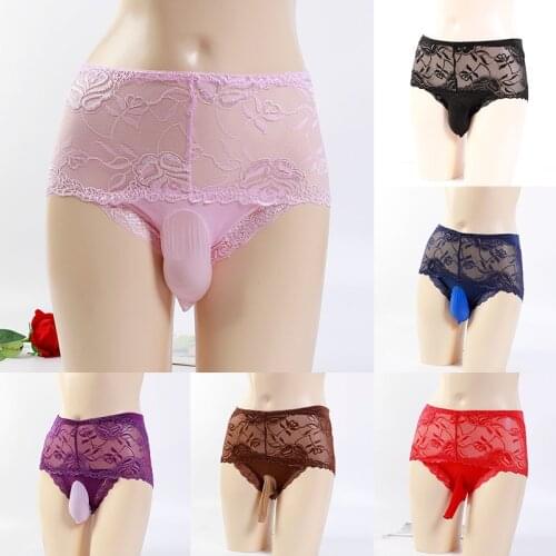 New Men Pouch Panties Briefs Man Lace Mesh Seamless Sheath Breathable Lingerie Hot Sale Underwear Underpants Sexy