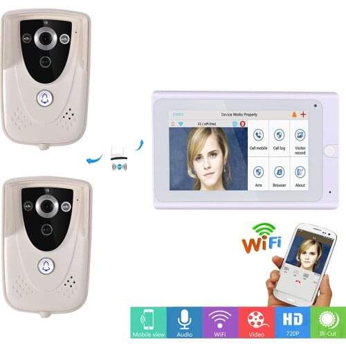 MOUNTAINONE 720P 7" WiFi Wireless Video DoorPhone intercom Doorbell Camera PIR IR Night Vision with 1 monitor 2 Outdoor camera