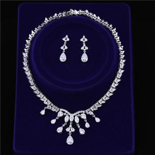 Water Shape Drop Earrings and Pendant Necklace Sets Jewelry Wedding High Quality Bridal CZ Dress Jewellery Sets Lady Bijoux
