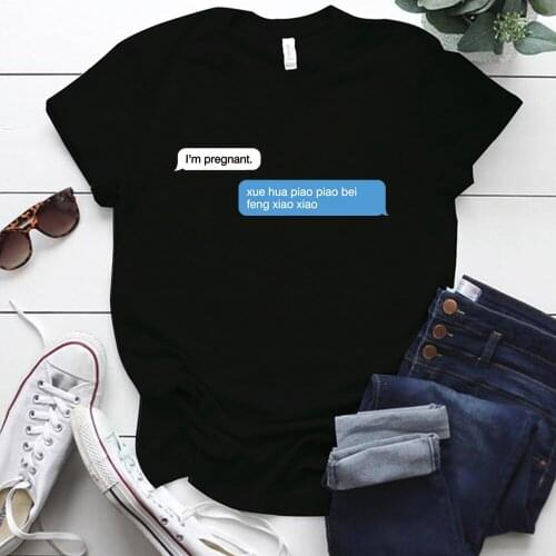 Funny Chat Dialogue Graphic T Shirts XUE HUA PIAO PIAO Printing O Neck Plus Size S-5xl Oversized T Shrit for Women Summer Tops