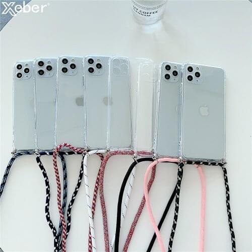 Lanyard Camera Protection Cell Phone Case For iPhone 11 12 Pro Max XR X XS Mini 8 7 6S 6 Plus SE Necklace Rope Soft Rubber Cover