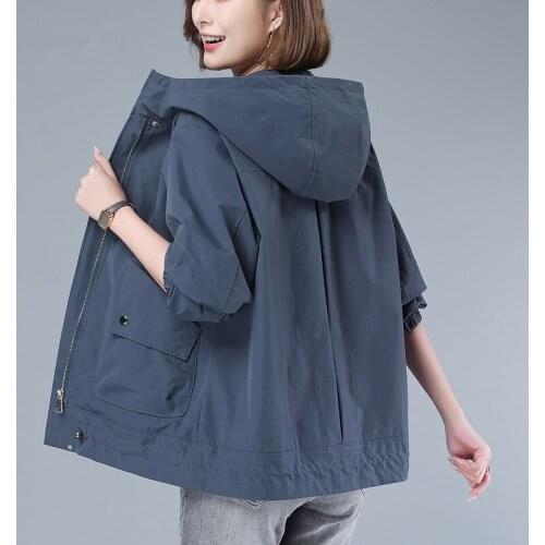 2021 Spring Autumn Plus Size Coat Women Hooded Clothes Korean Loose Long Sleeve Windbreaker Fashion Female Outerwear 4XL G866