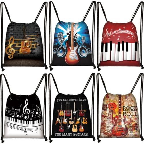 Guitar Music Notes Backpack Women Men Storage Bags for Travel Backpacks Piano Keyboard Drawstring Bag Teenager Bookbag Gift