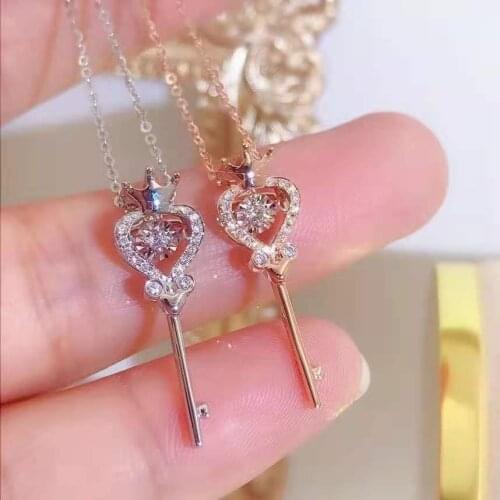 925 Silver Crystal Vintage Key Pendant 14k Gold-plated Necklace for Ladies Light Luxury Temperament Dress Womens Jewelry