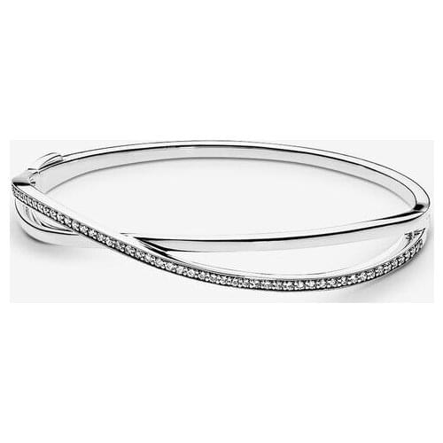 100% 925 Sterling Silver Entwined Bracelets for Women Clear CZ Bracelet & Bangles Original Jewelry Gift