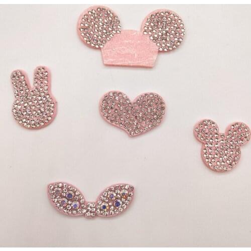 30pcs Pink color Mix Style Padded appliques with Shiny diamond for headwear decoration handmade hair accessories