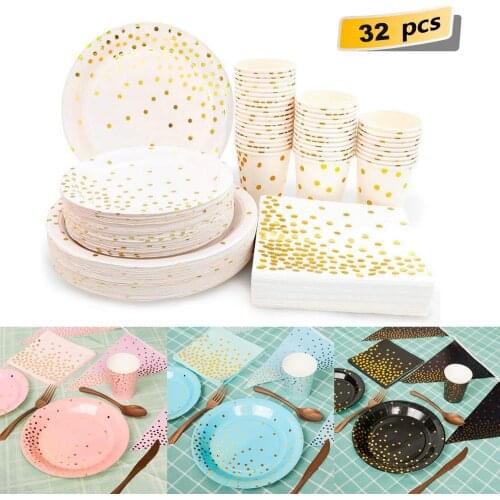 32pc Hot Stamping Disposable Tableware for Wedding Rustic Birthday Party Decor 1st Birthday Baby Shower Boy Girl Babyshower
