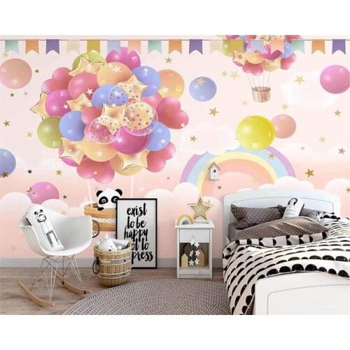 Beibehang Custom modern new Nordic hand-painted colorful hot air balloon clouds childrens room background 3d wallpaper