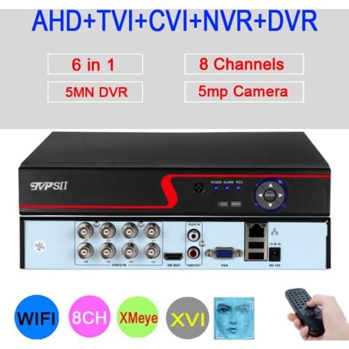 5mp AHD Camera Red Panel Hi3520D XMeye Audio Face Detection 5M-N 8CH 8 Channel 6 in 1 Hybrid Wifi Onvif NVR TVI CVI AHD DVR