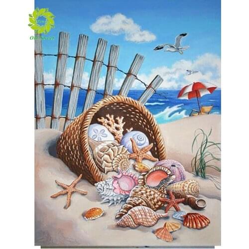 5D DIY Diamond painting Cross stitch seaside landscape Full pebble round Diamond embroidery beach Full Round Diamond mosaic star