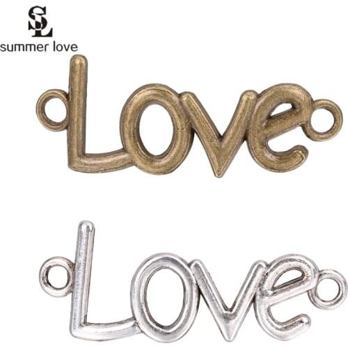 20pcs/lot Letter 2 colors love connector charm big hole loop bracelets&necklace charms diy jewelry making wholesale cheap price