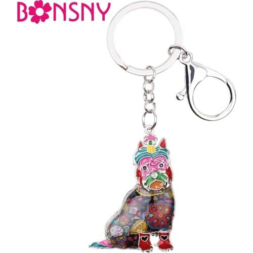 Bonsny Enamel Sweet Schnauzer Dog Key Chains Ring Animal Pets Jewelry Handbag Car Purse Keychain Girl Lady New Fashion Accessory