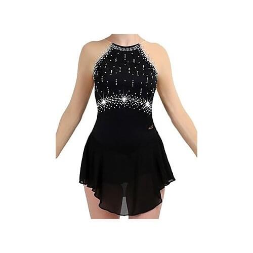 Black Figure Skating Dress Ice Skating Skirt Spandex Womens girls