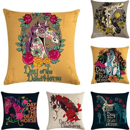 Day Of The Dead Horse Pillow CaseLinen Cushions Cover Sofa Decorative Pillow Cover Home Decor Cushion Chair Pillowcase ZY773