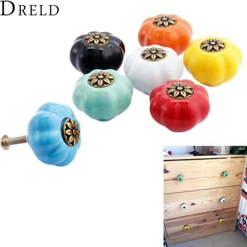 DRELD Pumpkin Furniture Handle Ceramic Door Knob Cupboard Drawer Cabinet Knob and Handles Kitchen Pull Handle Furniture Hardware