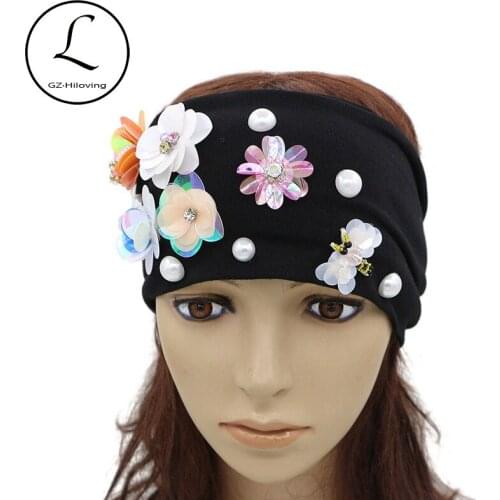 GZHILOVINGL Butterfly Flowers Headwear 2017 New Pink Cotton Headband Hair Accessories Crystal Pearl Headbands High Quality 70426