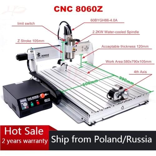 USB port CNC 8060 wood Router metal Engraver Engraving Machine 4axis 2200W with limit switch For PVC ABS PCB Wood Aluminum Work