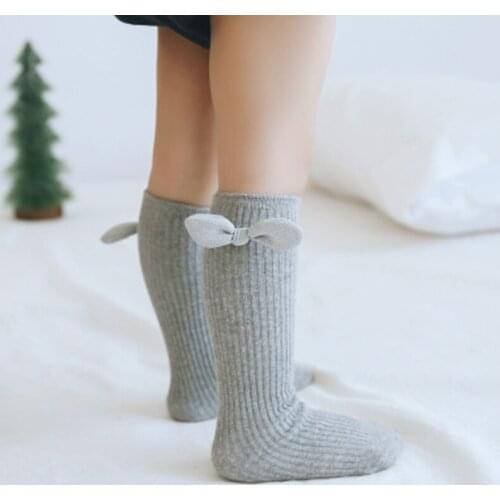 Cotton Ribbed Baby Knee High Socks Stockings For Baby Leg Warmers Toddlers Girls Cute Bow Long Socks Kids Autumn Winter Clothes