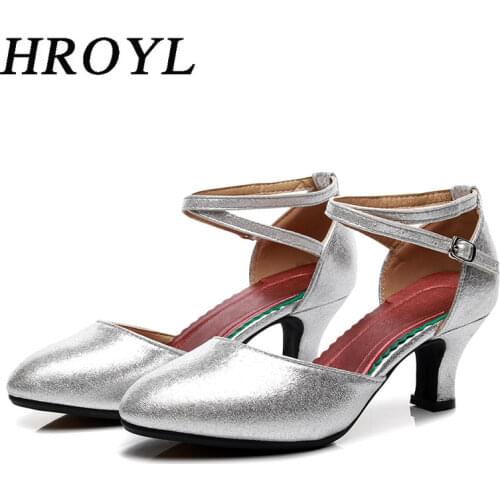HROYL Modern Latin Dance Shoes For Women Ballroom Dancing Sandals Salsa Tango Shoes Girls Soft Comfortable Shoes For Dance
