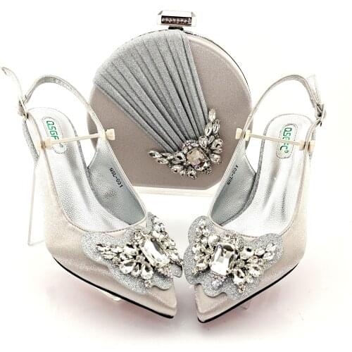 Italian Design Hot Selling Purple Color Nigerian Women Shoes and Bag Set With Butterfly-Kond Style Colorful Crystal Decoration