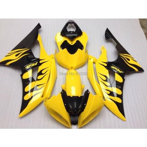 Injection Mold Fairing kit for YZFR6 08 09 10 11 12 YZF R6 2008 2009 2010 2012 YZF600 Flames yellow blk Fairings set+7gifts YG20