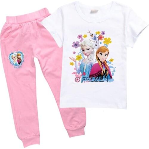 Disney Frozen Girls Clothing Sets Cotton Solid Print T-Shirt + Long Pants 2PCS Set Boy Suit Children Outdoor Sportswear Kids Tee