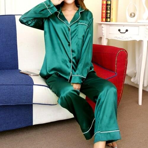 2 Pieces Sleepwear Womens Pajamas Silk Satin Pajamas Set Autumn Sleepwear Long Sleeve Pajamas Ladies Pyjamas Home Clothes