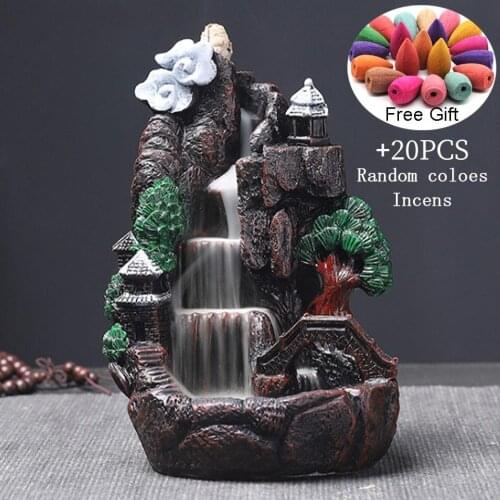 Creative Mountains River Waterfall Zen Incense Burner Fountain Backflow Aroma Smoke Censer Holder Office Home Unique Crafts