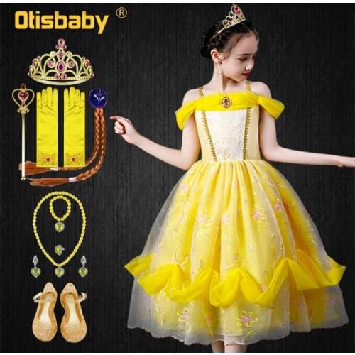 Summer Fancy Girls Disguise Sleeping Beauty Princess Dress Beautiful and the Beast Childrens Party Dresses Belle Girl Clothes