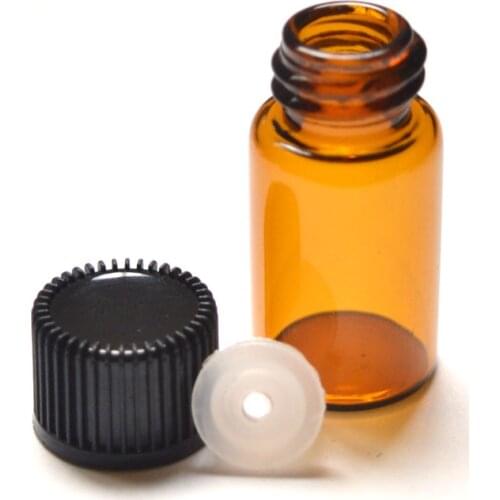 10pcs 3ml Small Amber Glass Bottle with Orifice Reducer Screw Cap Small Essential Oil Sample Vials Mini Bottle