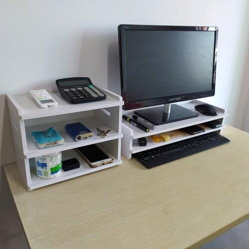 Desktop Table Storage Organizer Desk Shelf Computer Monitor Stand Riser Folding Laptop Storage Rack Portable Desk Foldable
