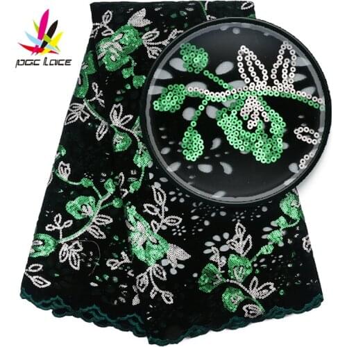 Nigerian French Lace Styles Glitter Sequin Velvet Tulle Lace Embroidery Fabric Design with Onion Sequence Mesh Material XZ2666B