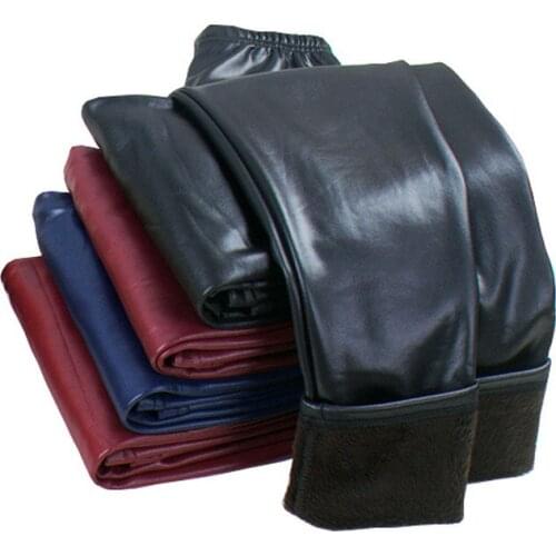 2020 Autumn/winter New Girls Plus Velvet Imitation Leather Pants Kids Warm Thick Black PU Boots Leggings Childrens Trousers