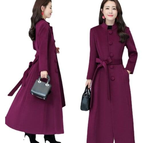 2020 winter new cashmere jacket was thin standing collar super long woolen solid color coat women over fashion woolen coat