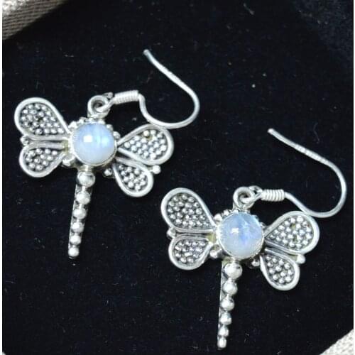 Genuine Rainbow Moonstone EARRINGS 925 Sterling Silver, 37 mm, AE1898