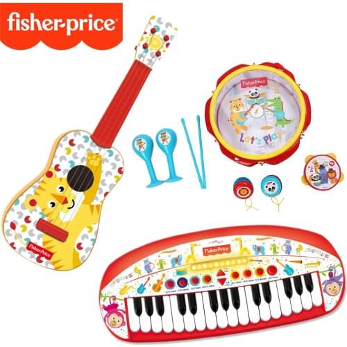Original Fisher Price Brand Baby Music Piano Ukulele Drum Play Toys Learning Musical Early Education Set GMFP001 For Birthday