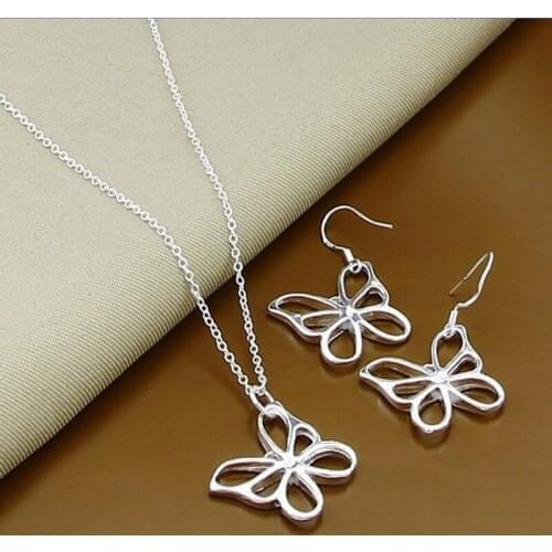 925 Sterling Silver Fashion Simple Insect Butterfly Necklace Earrings Jewelry Set for Women Female Trendy Jewelry