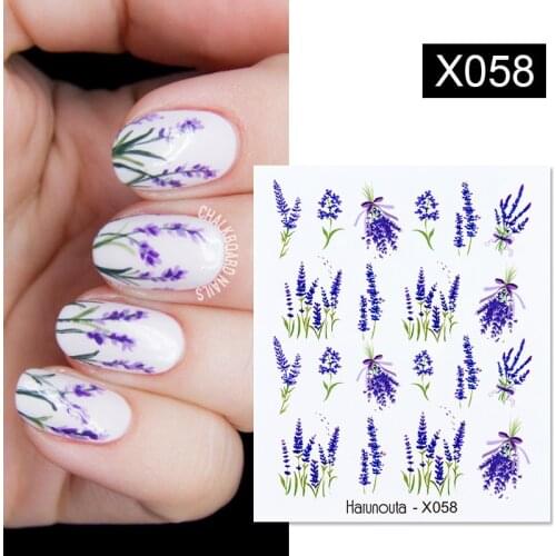 1PC Purple Lavender Nail Water Decals Colorful Flower Leaf Water Transfer Sliders Nail Stickers For Nails DIY Manicures Wraps