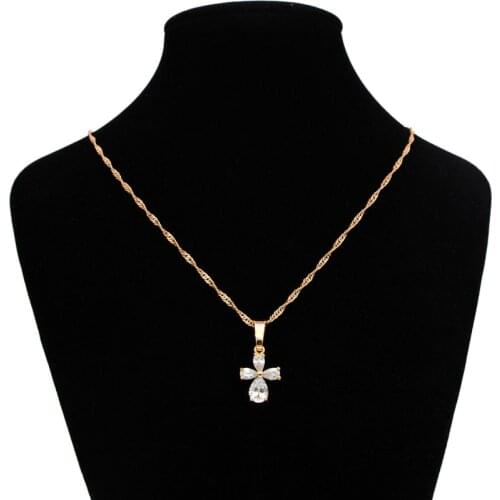 45cm Cross Pendant Clover Necklaces Women African Gold Costume Jewelry Gifts Colgante Cruz Bisuteria Mujer Pendentif Croix N0513