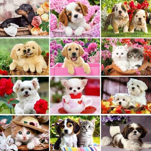 Full Square Diamond Painting Dog and Cat 5D DIY Animal Diamond Embroidery Cross Stitch Kit Mosaic Handmade Gift Home Decoration