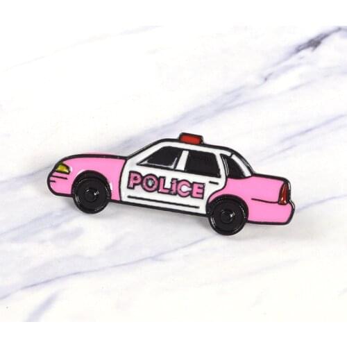 Pink Police Car Enamel Pin Cute Vintage Car Badge Brooch Lapel Pin Denim Jeans Shirt Bag Cartoon Jewelry Gift for Friends Kids