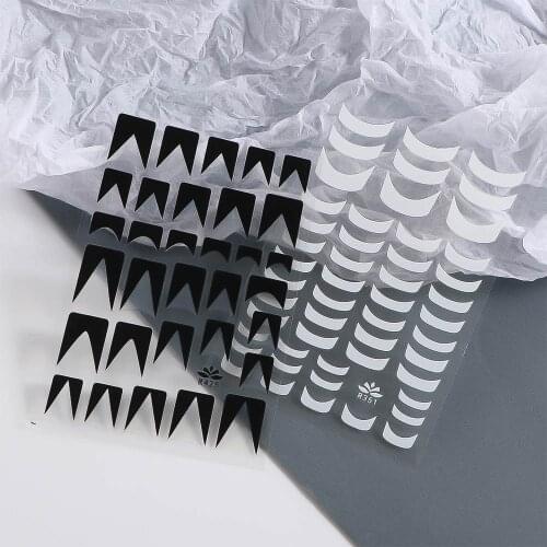 Elegant French Nail Stickers Semicircle DIY Nail Decals Self-Adhesive Black White Minimalist Manicure Tools Accessories