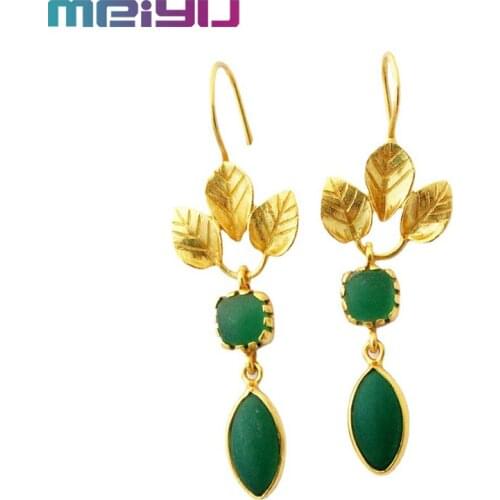 Bohemian Style Leaf and Red Green Synthetic Resin Gemstone Earrings for Women Gift Fashion Jewelry Bridal Retro Pendant Earrings