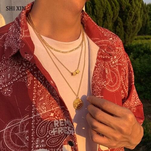 SHIXIN 2 Pcs Punk Thin Chain Choker Collar With Coin/Dice Pendant Necklaces Set for Men/Women Fashion Necklace on Neck 2021 Gift